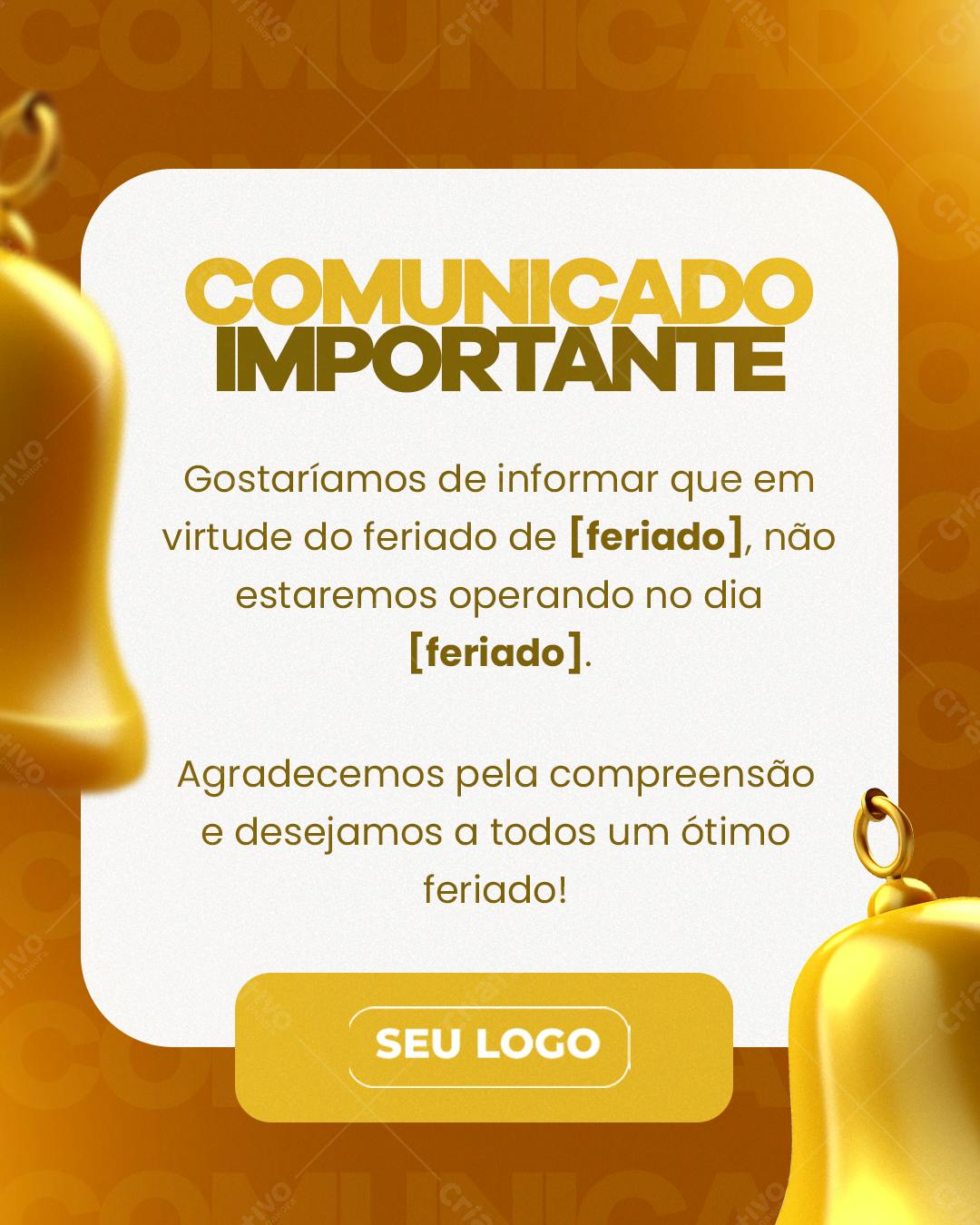 Comunicado de Feriado PSD Editável