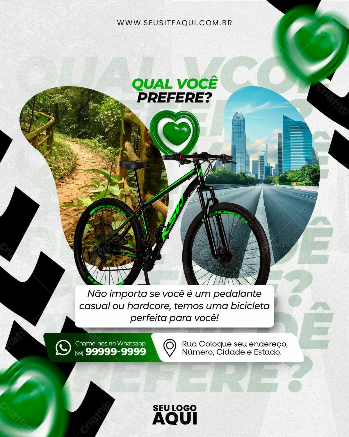 Flyer Bicicleta Verde e Preta PSD Editável