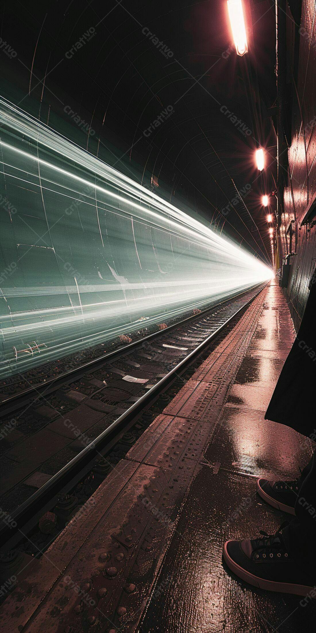 Trem em movimento túnel escuro