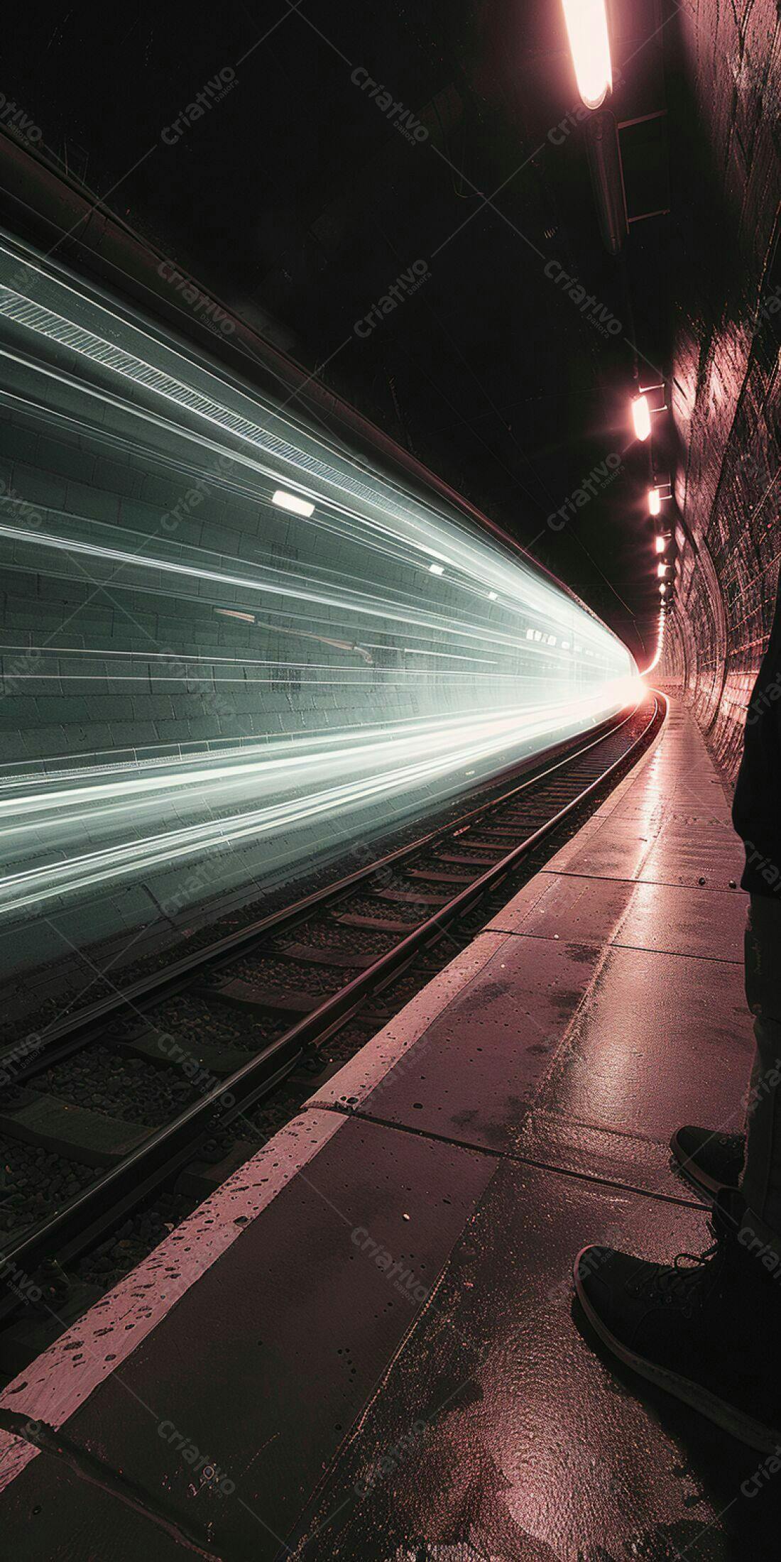 Trem em movimento túnel noturno