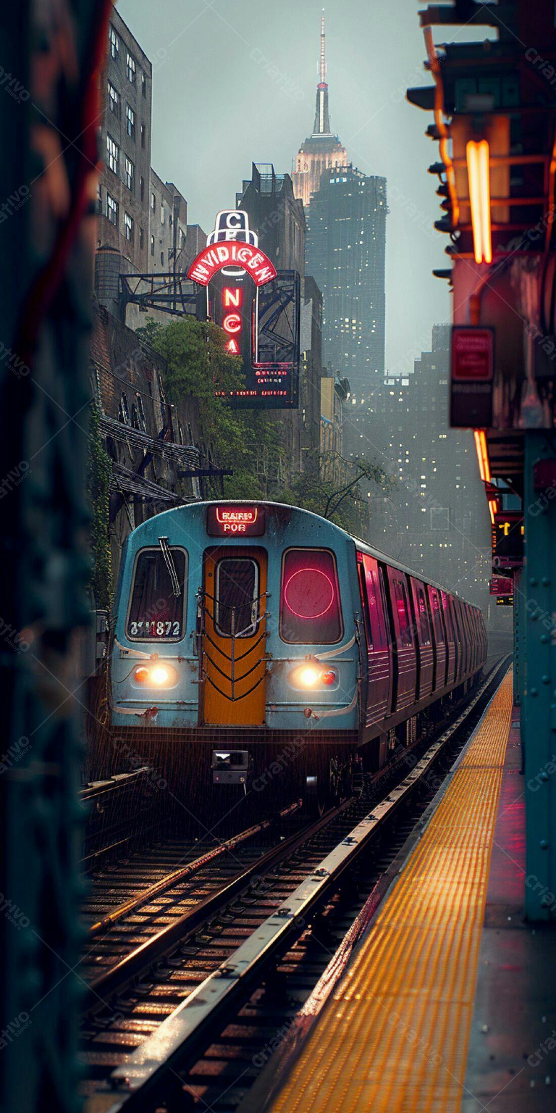 Trem em Nova York sob chuva