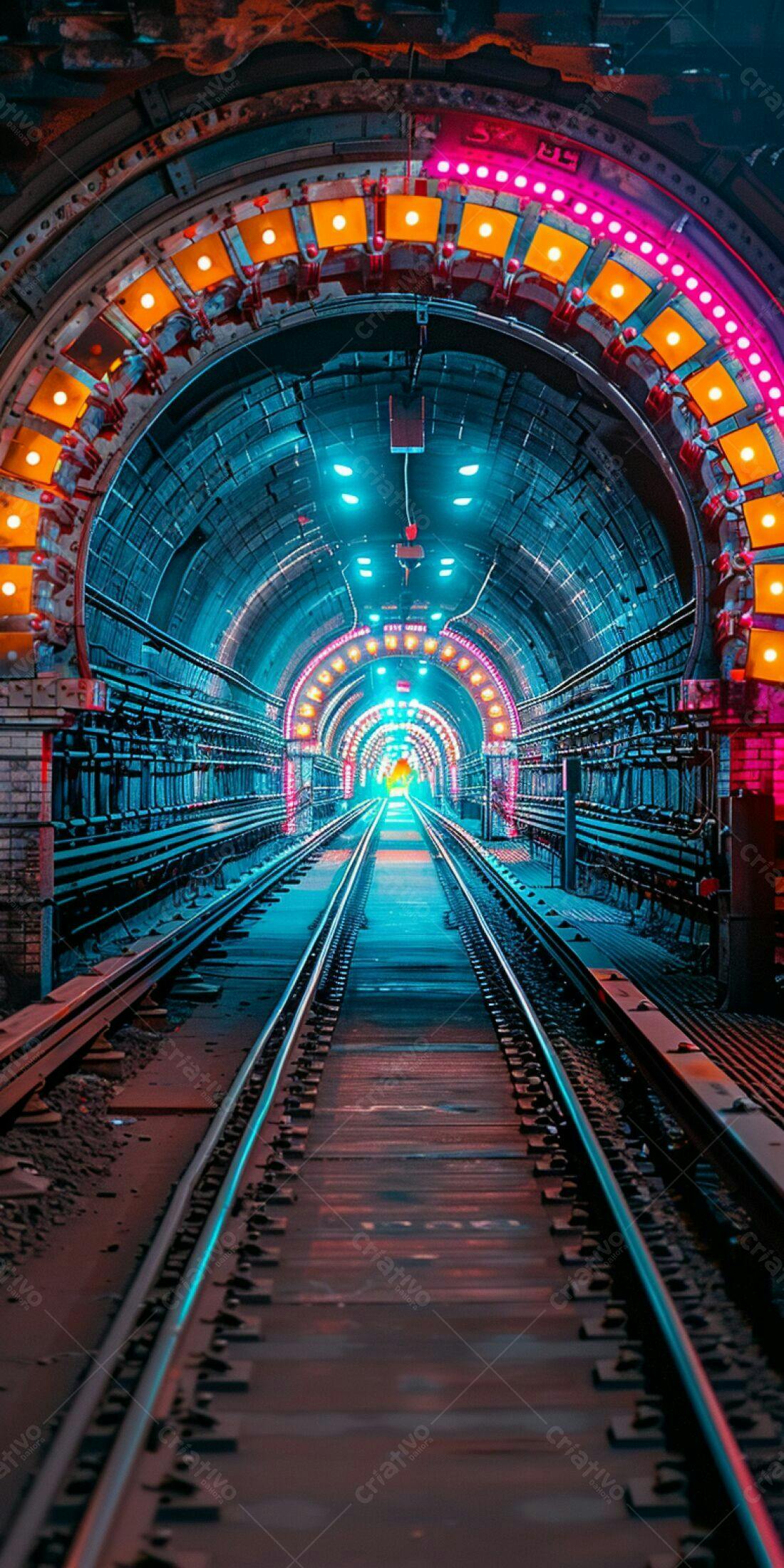 Trilhos de trem em túnel iluminado
