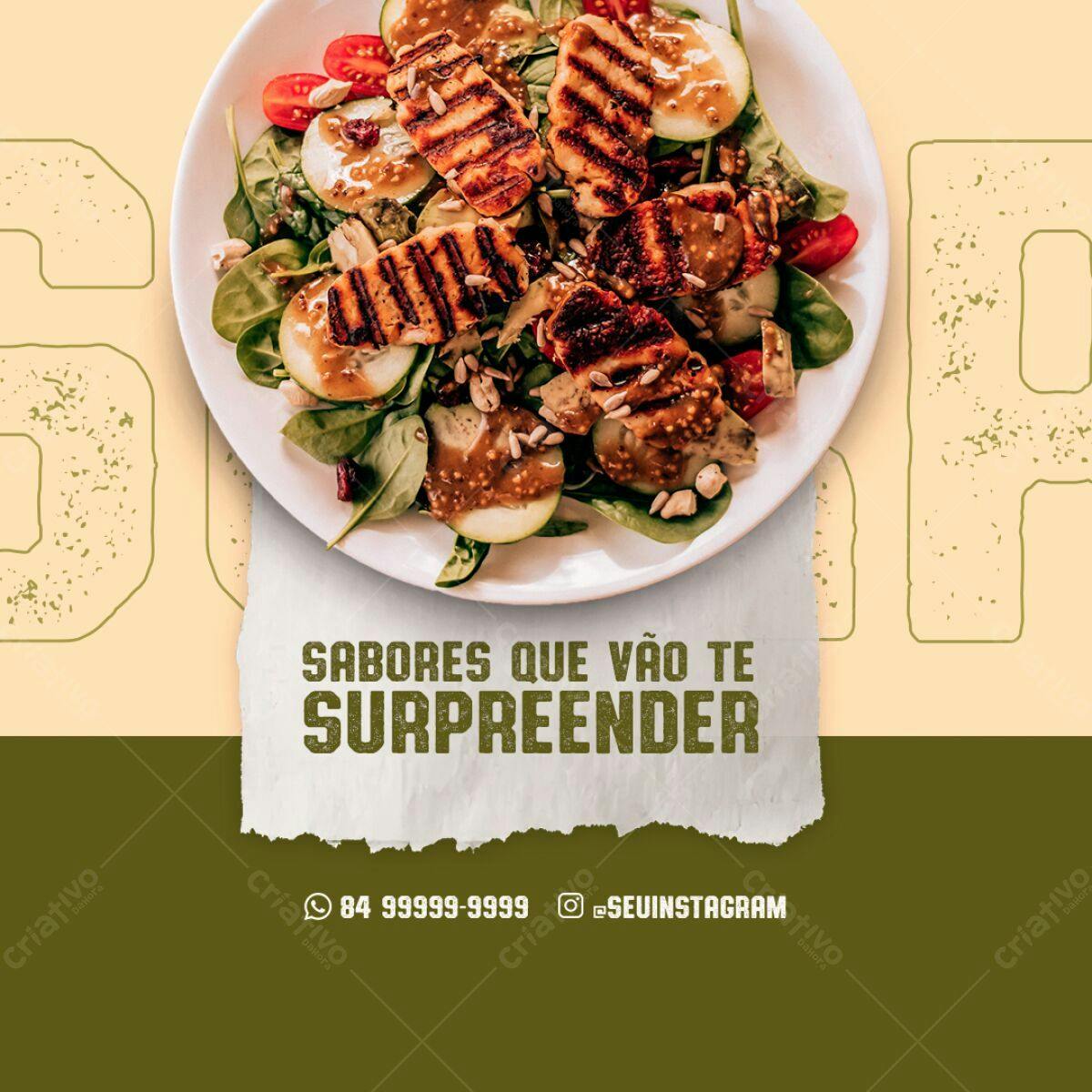 Post Instagram Restaurante Sabores que Surpreendem PSD Editável
