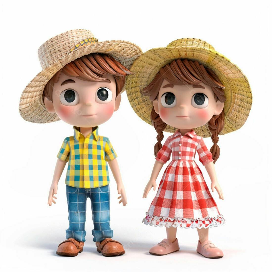 Crianças em trajes de fazendeiro sorrindo