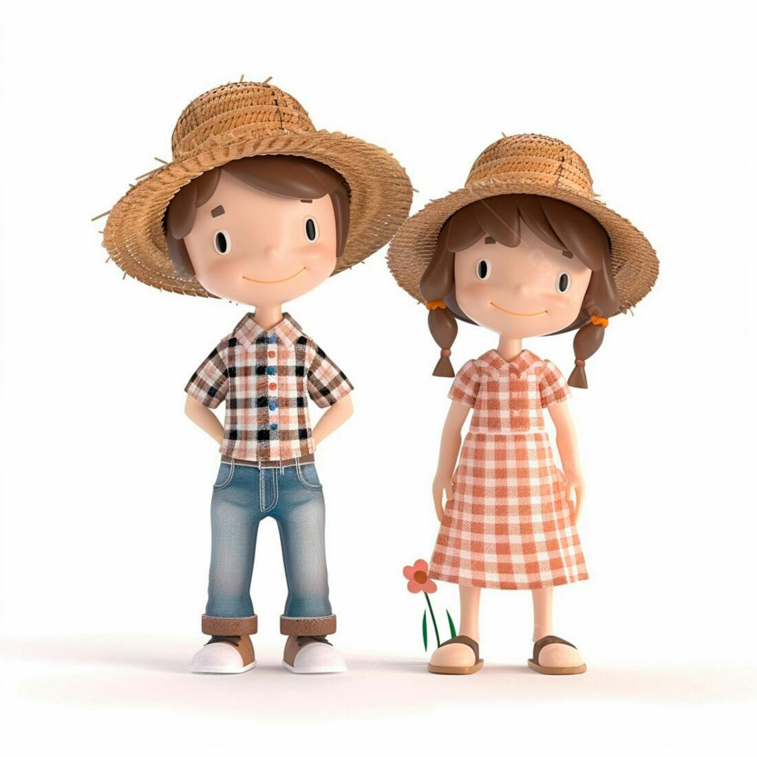 Crianças agricultores sorrindo fundo branco