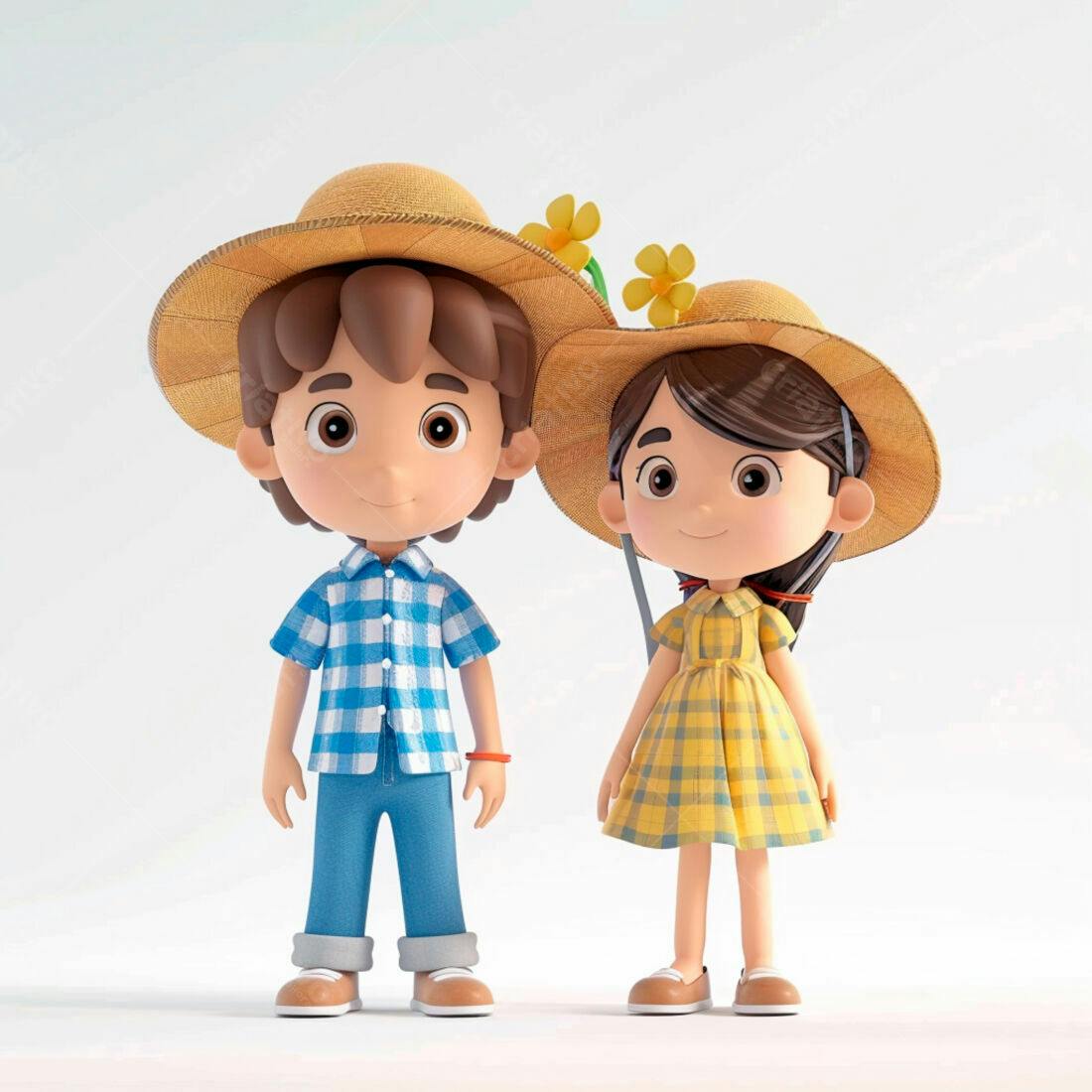 Crianças usando chapéu de palha sorrindo