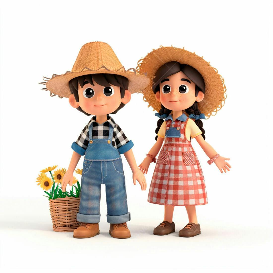 Crianças agricultores com girassóis