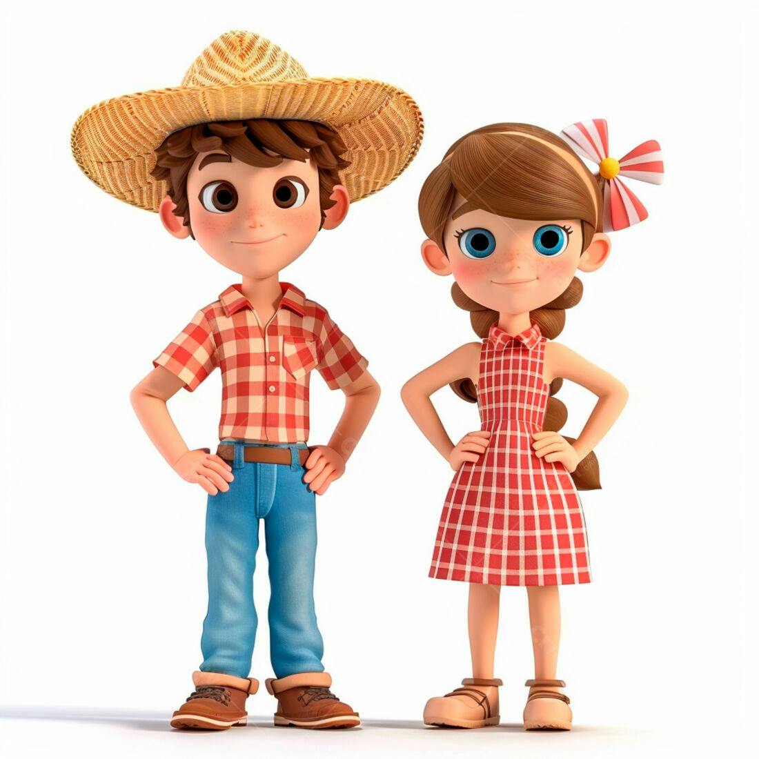 Menino e menina estilo caipira sorrindo
