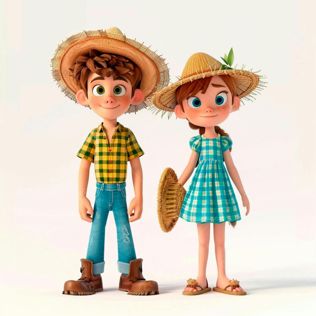 Crianças animadas em trajes de fazendeiros