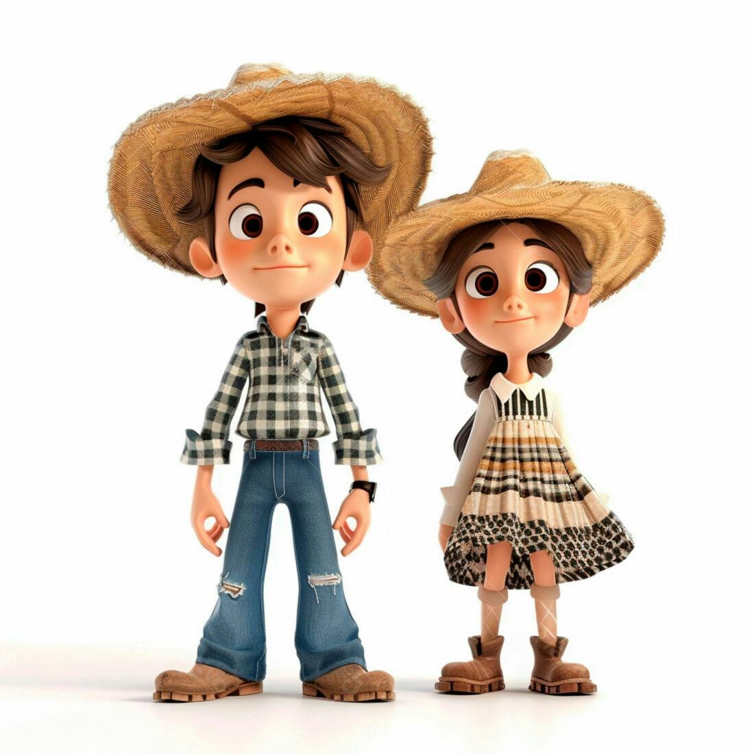 Irmãos agricultores em estilo cartoon