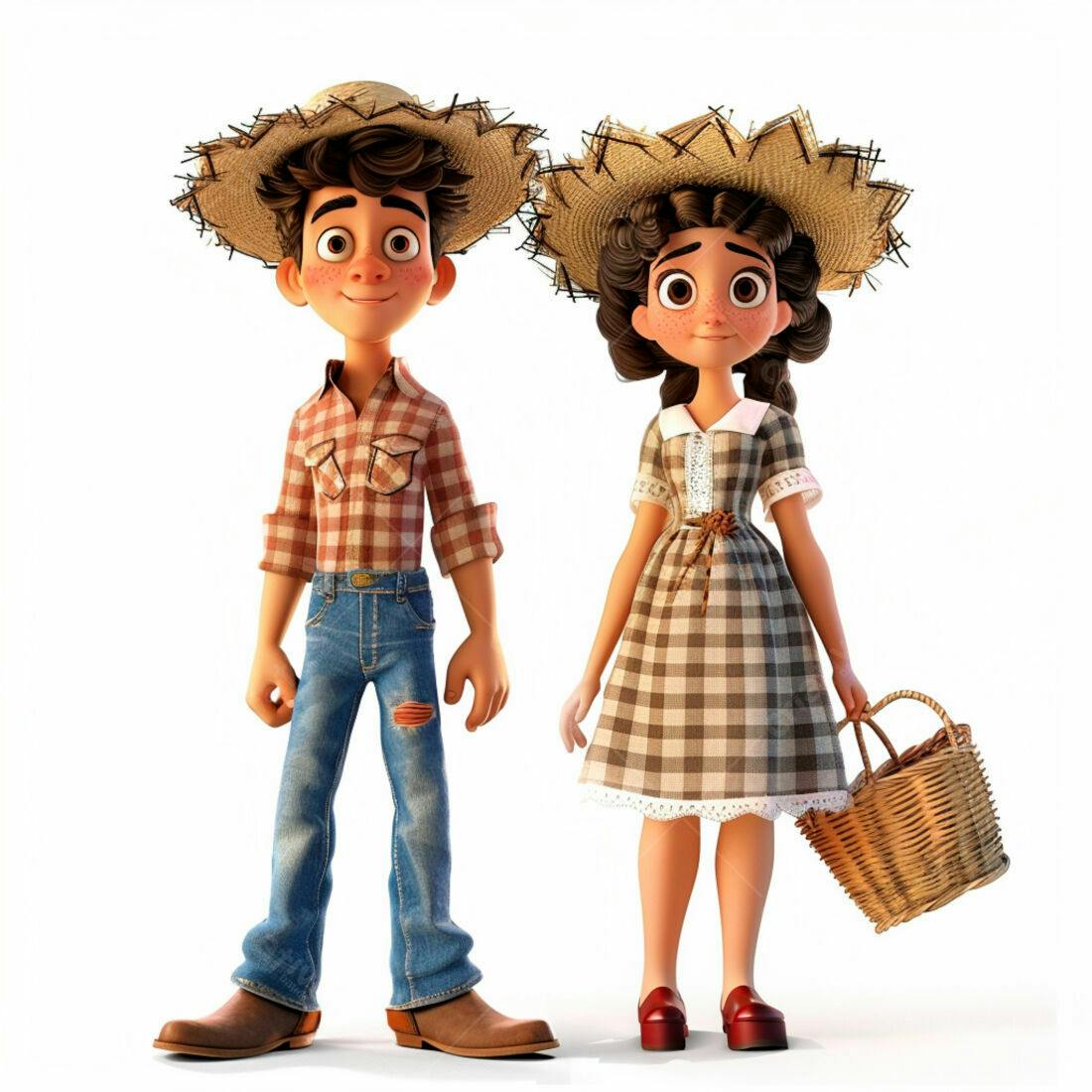 Menina e menino agricultores em estilo cartoon