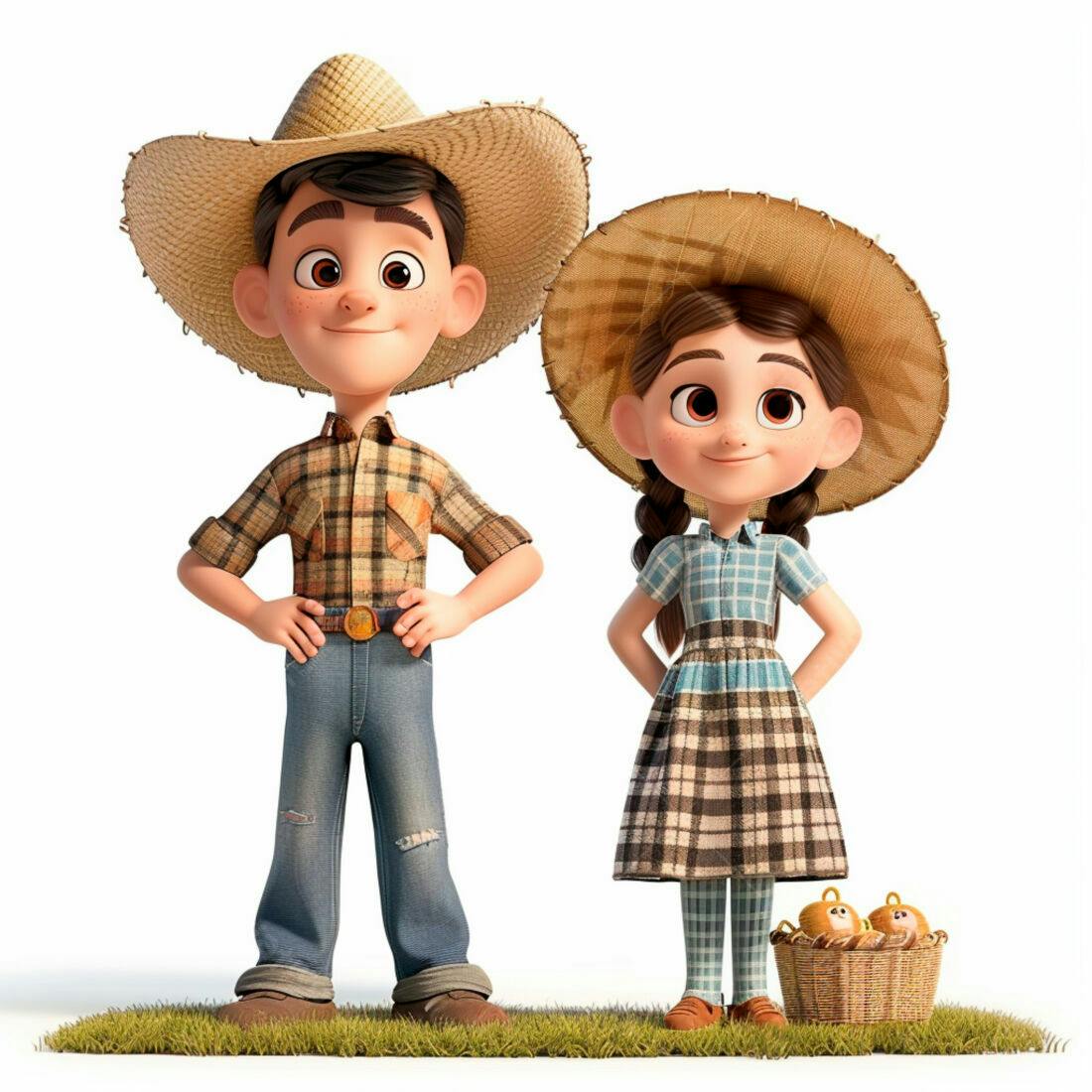 Crianças agricultoras em estilo cartoon