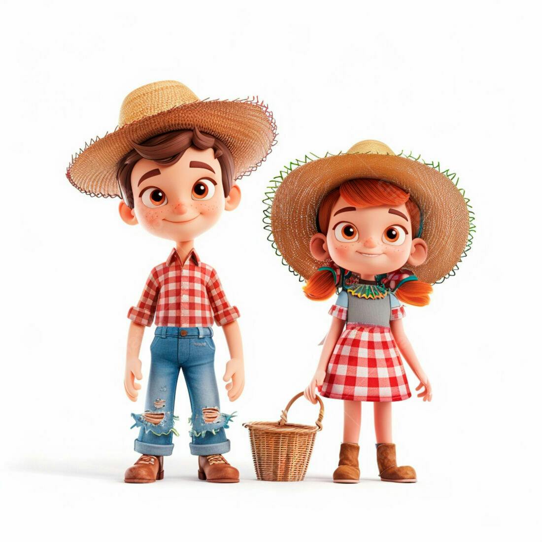 Crianças em trajes caipiras sorrindo cesta