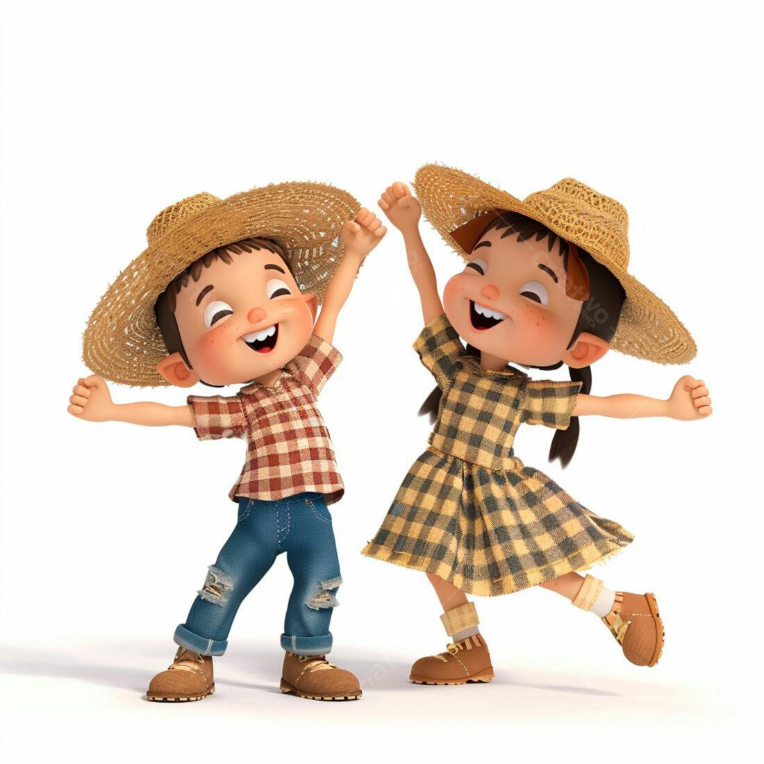 Crianças felizes em trajes típicos festa junina