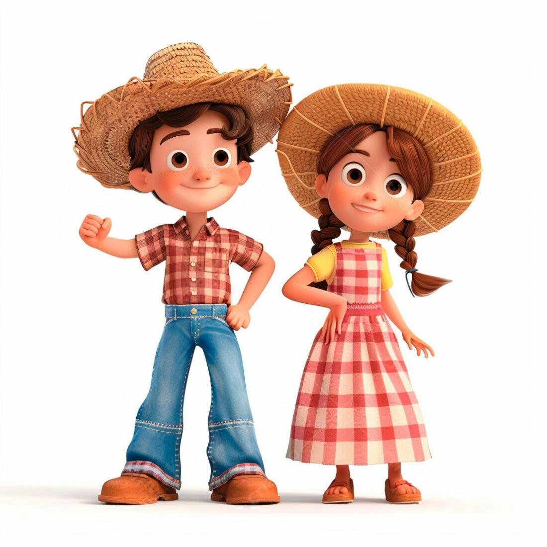 Crianças em trajes de fazendeiro sorrindo