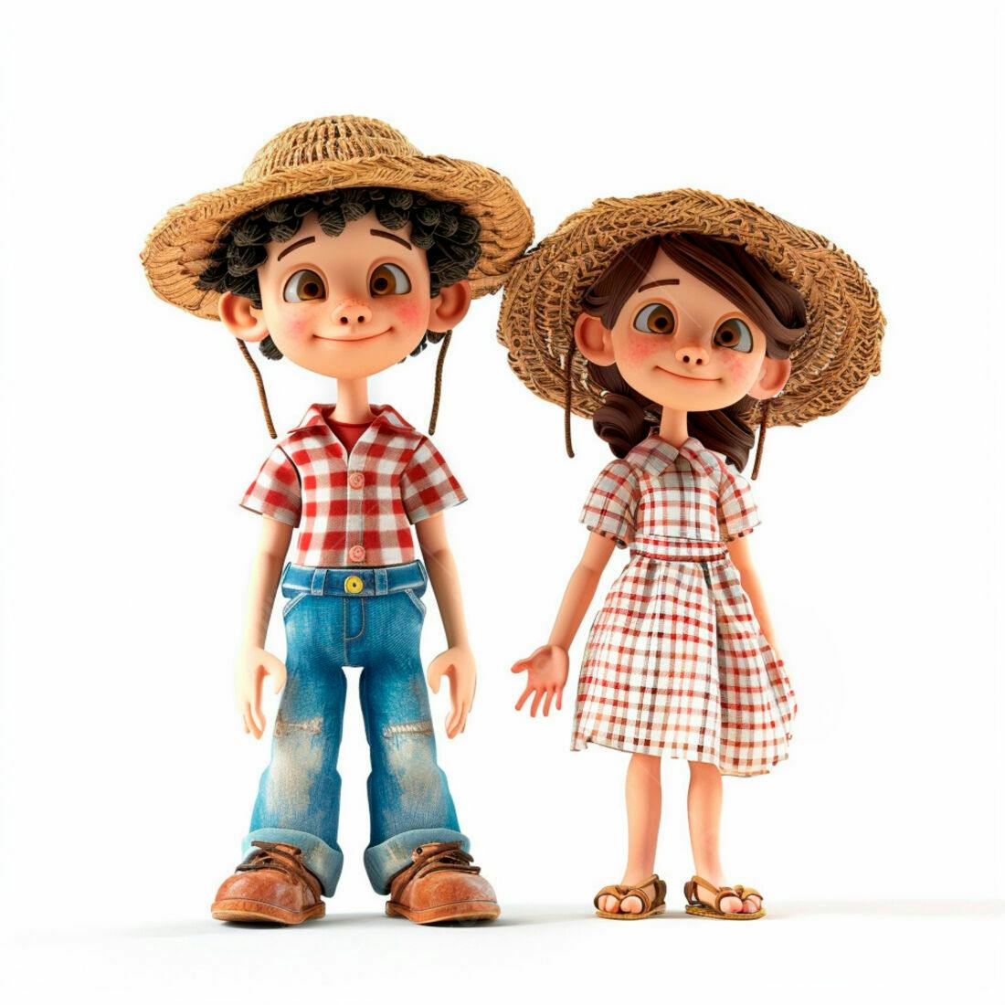 Crianças em trajes de fazenda sorrindo