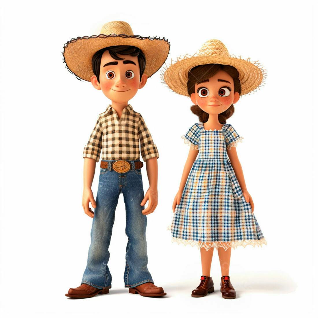 Menina e menino animados trajes de caipira