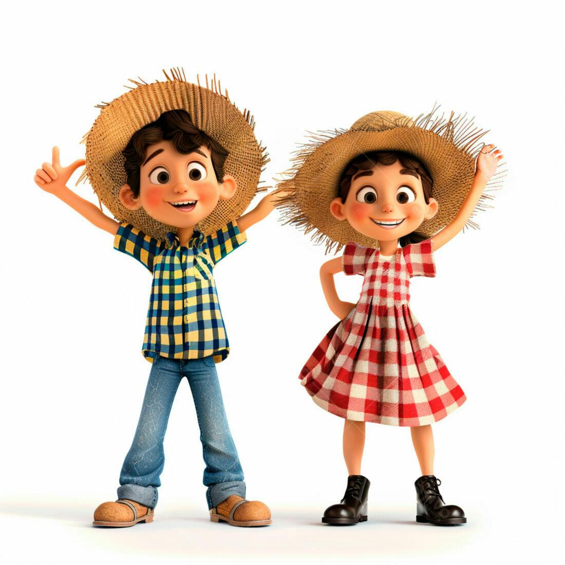 Crianças animadas em trajes juninos