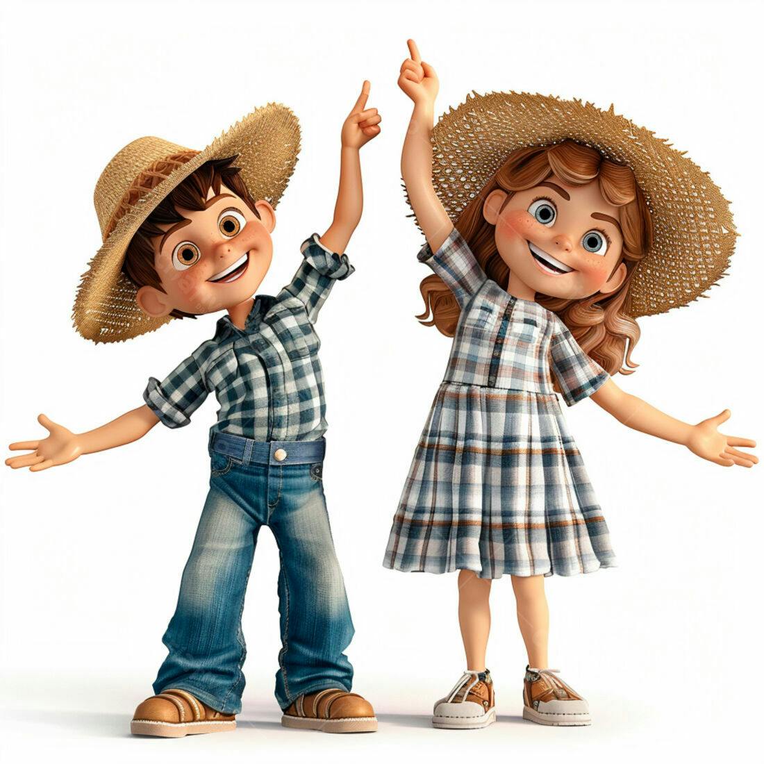 Crianças felizes em trajes de fazendeiro