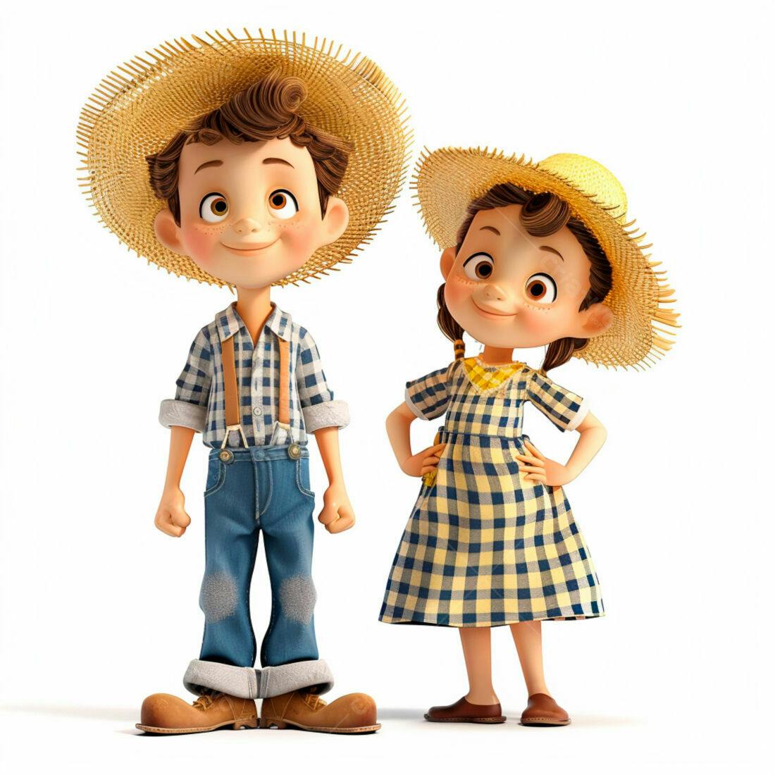 Crianças felizes em trajes de fazenda