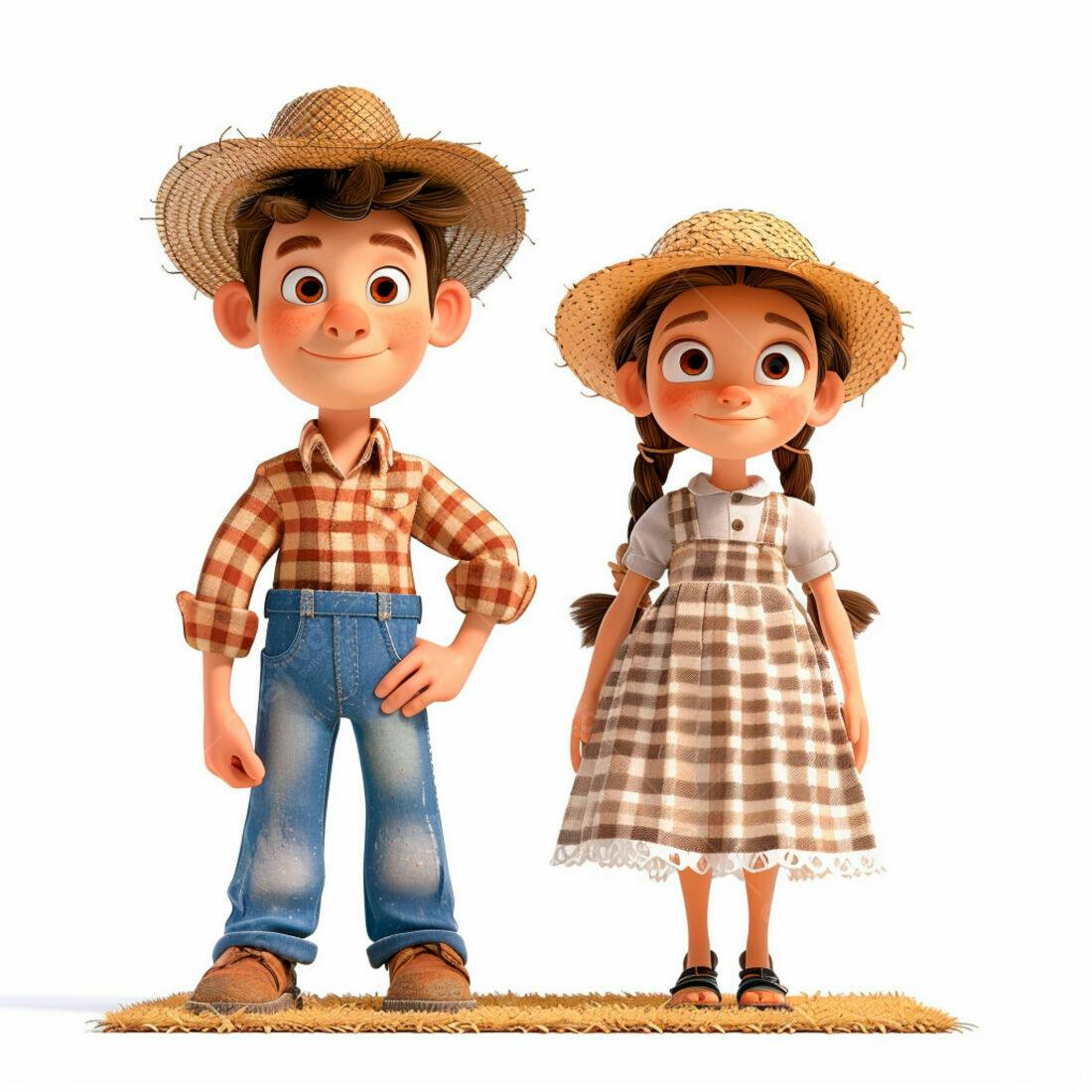 Irmãos agricultores em estilo cartoon