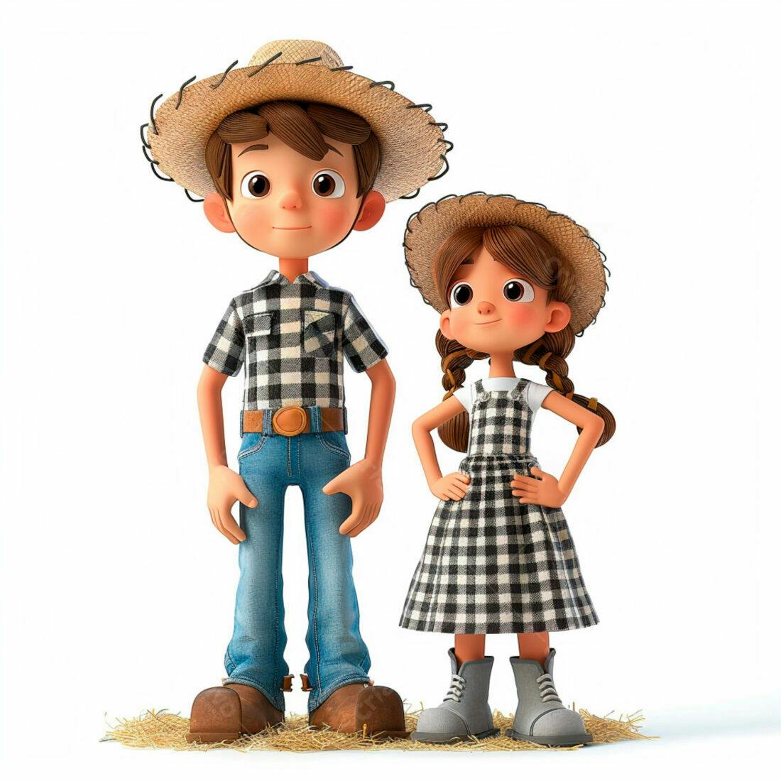 Irmãos agricultores sorrindo em fundo branco