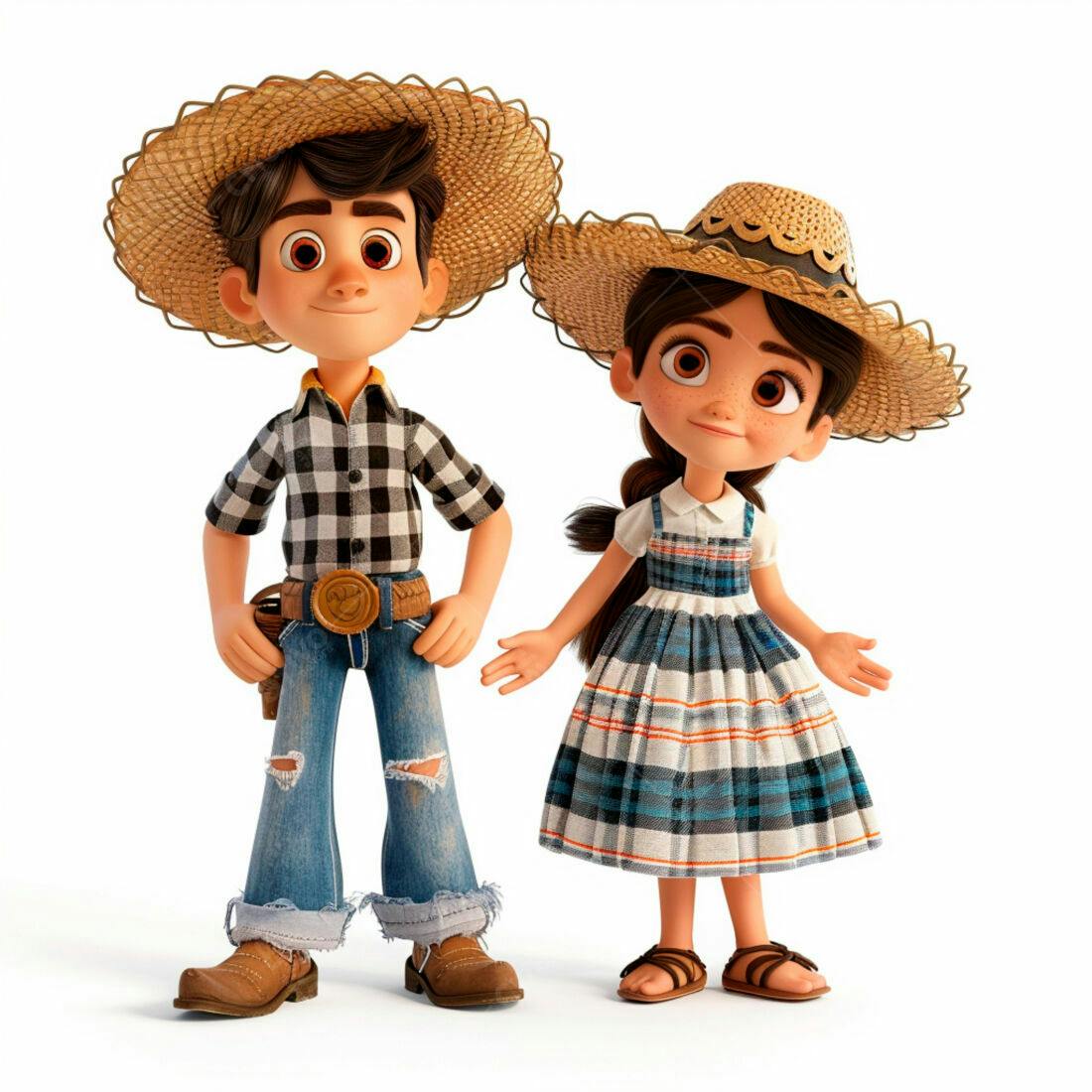 Crianças animadas usando roupas de fazenda