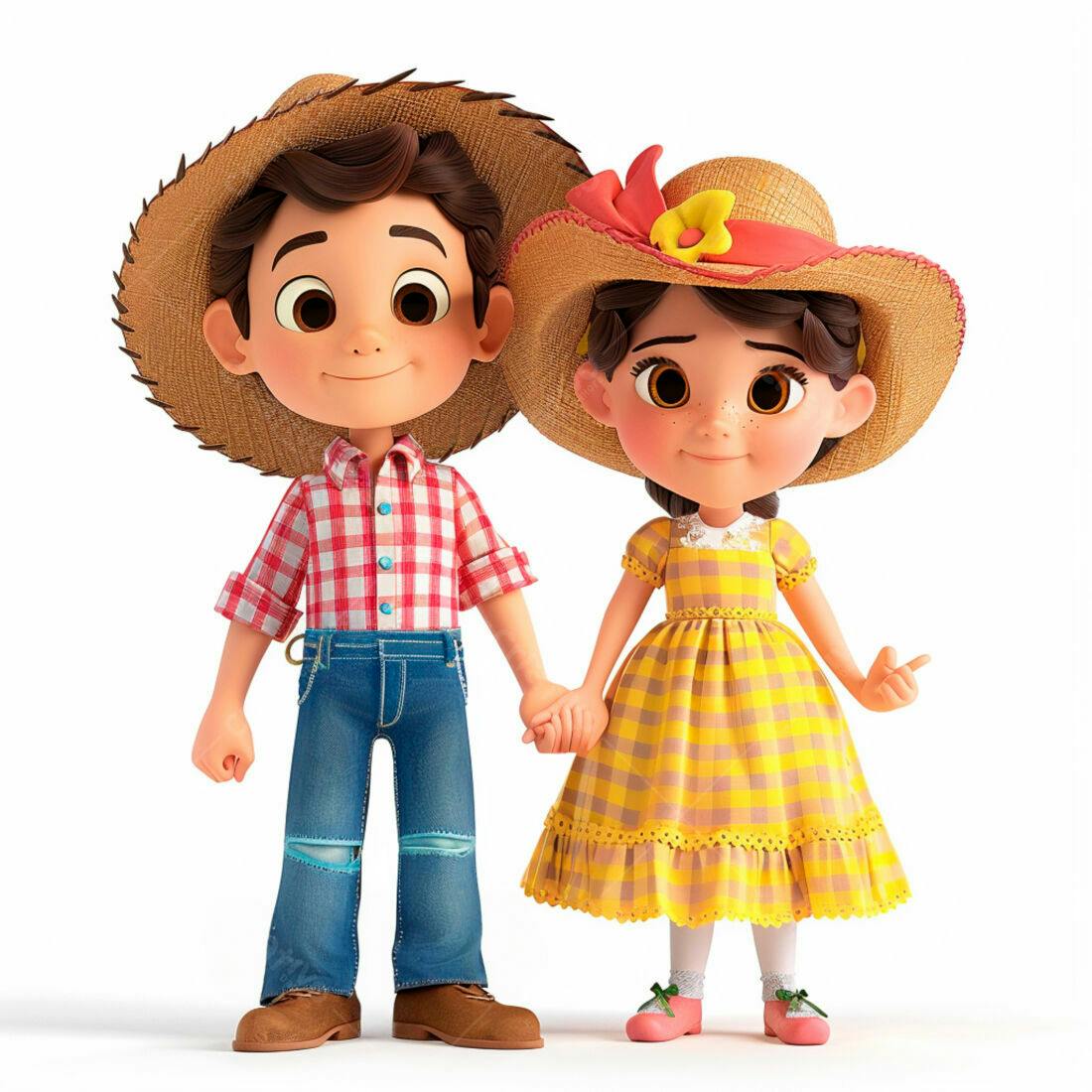Crianças de mãos dadas em trajes típicos juninos