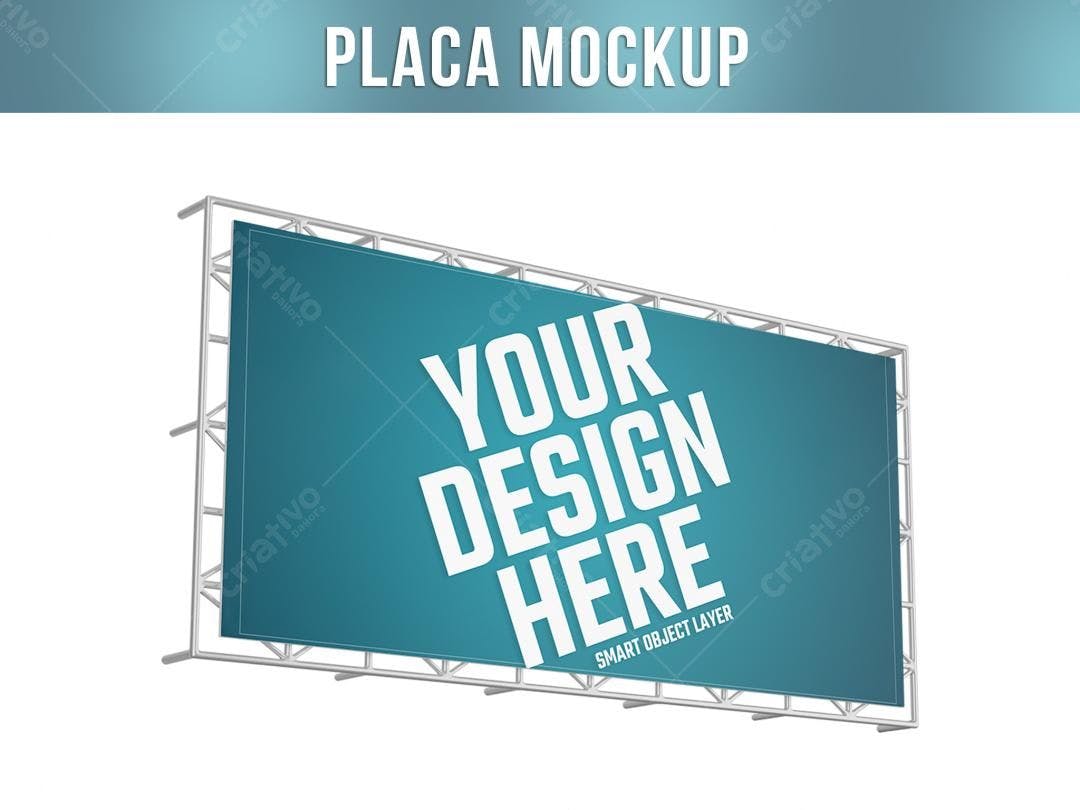 Mockup de Placa de Propaganda Exterior em Azul-Turquesa