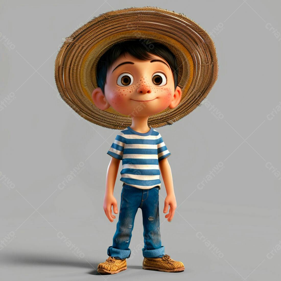 Menino sorridente usando chapéu de palha