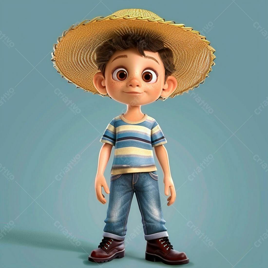 Menino fofo usando chapéu de palha