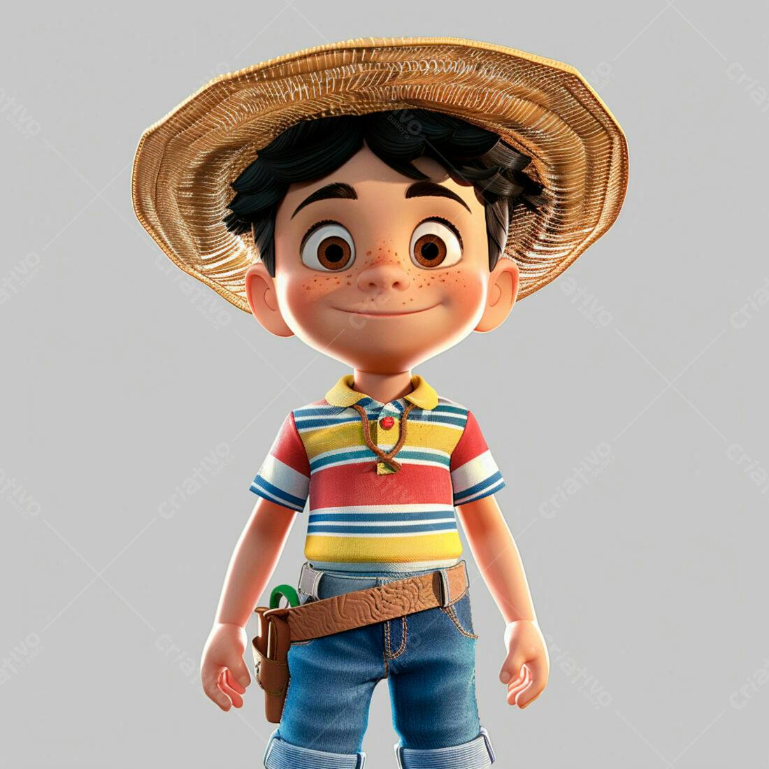 Menino sorridente usando chapéu de palha