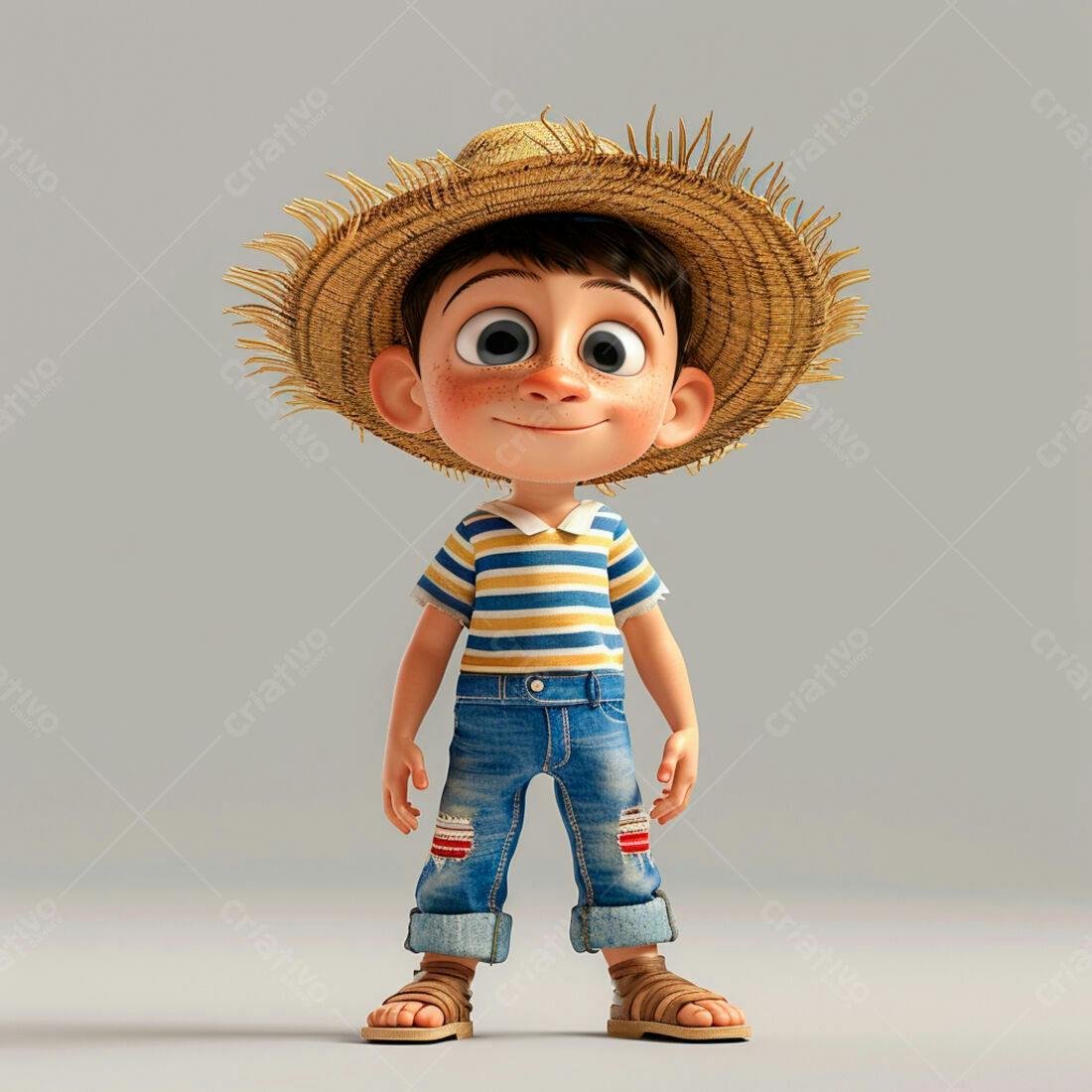 Menino sorridente chapéu palha roupa verão