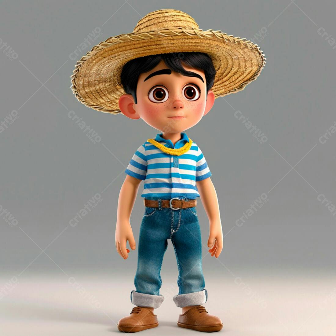 Menino com chapéu de palha estilo cartoon