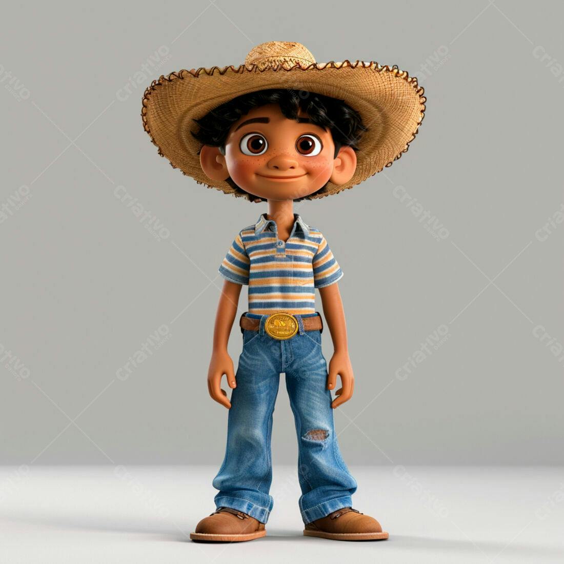 Menino sorridente chapéu palha jeans