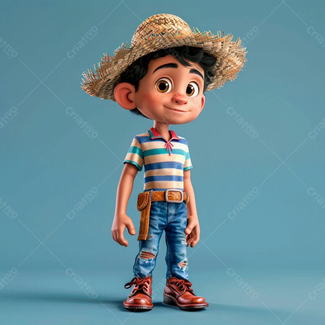 Menino sorridente chapéu palha roupa jeans