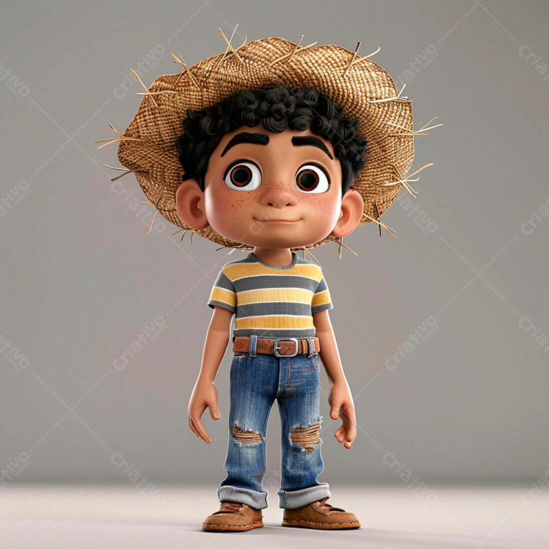 Menino sorridente chapéu palha jeans