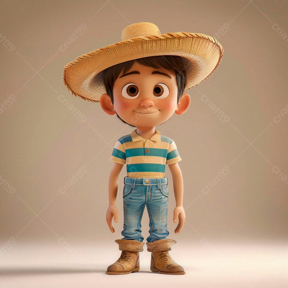 Menino sorridente chapéu palha roupa jeans