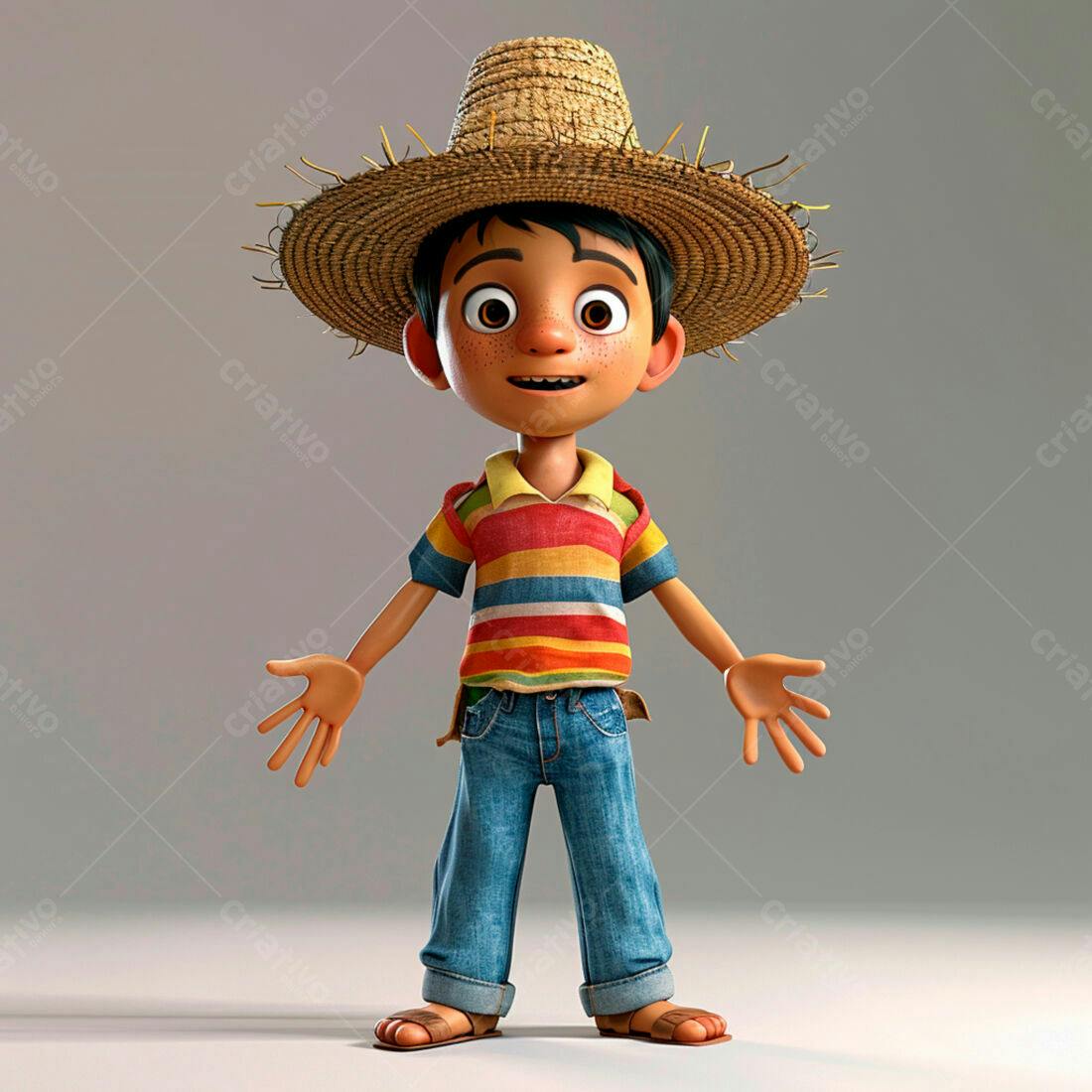 Menino sorridente usando chapéu de palha