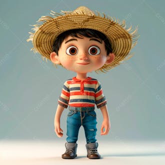 Garotinho usando camiseta listrada e chapeu de palha 3d 57