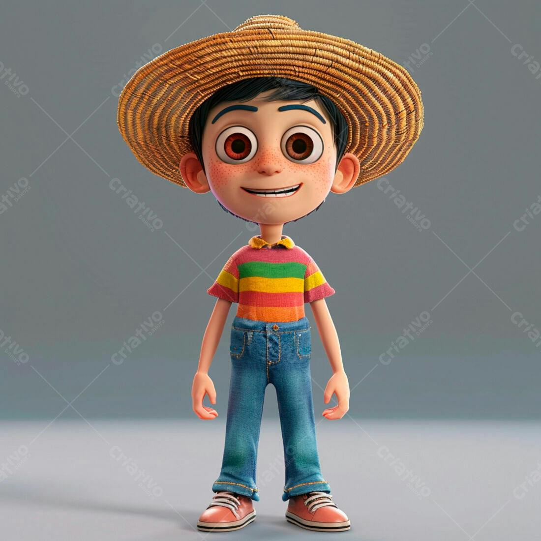 Menino sorridente chapéu palha roupa colorida