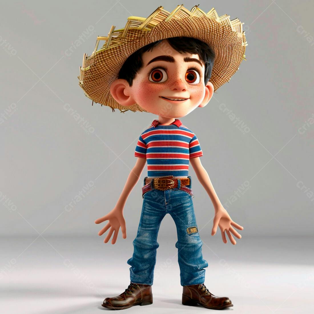 Menino Carismático com Chapéu de Palha