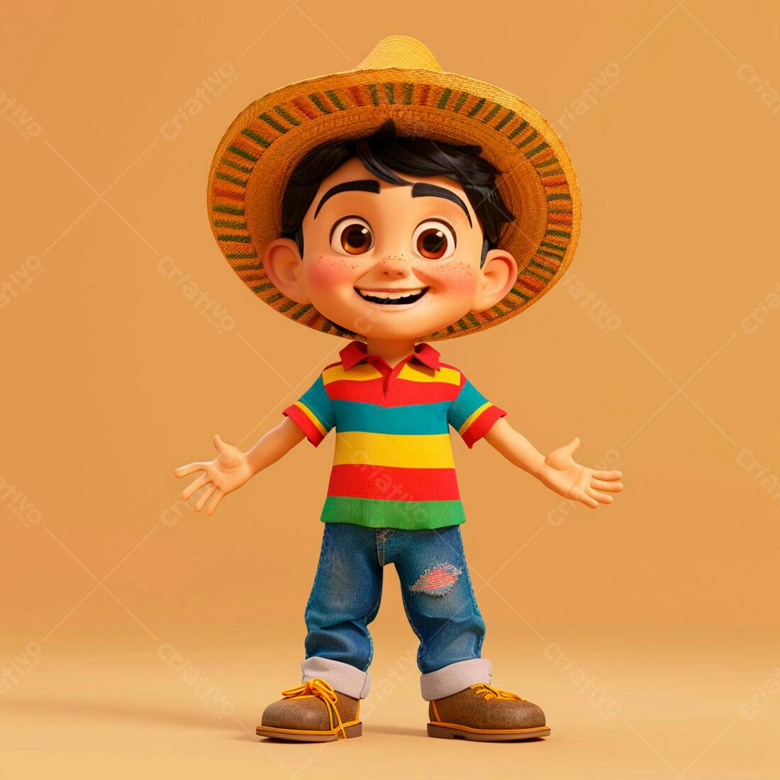 Menino alegre chapéu palha roupa colorida