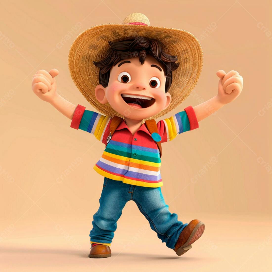 Menino feliz com chapéu de palha e roupa colorida