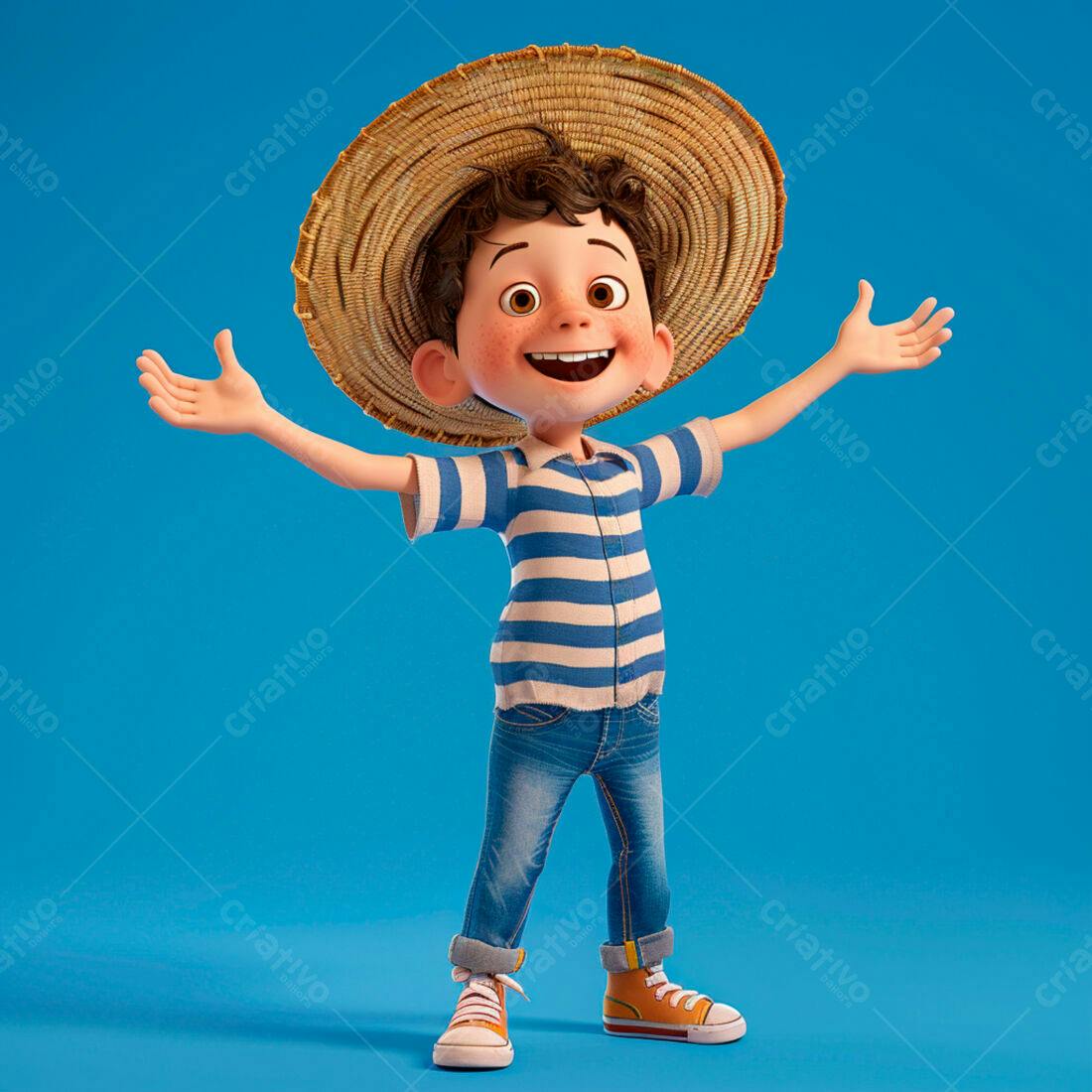 Menino feliz usando chapéu de palha