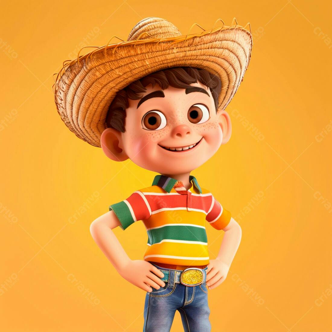 Menino sorridente usando chapéu de palha