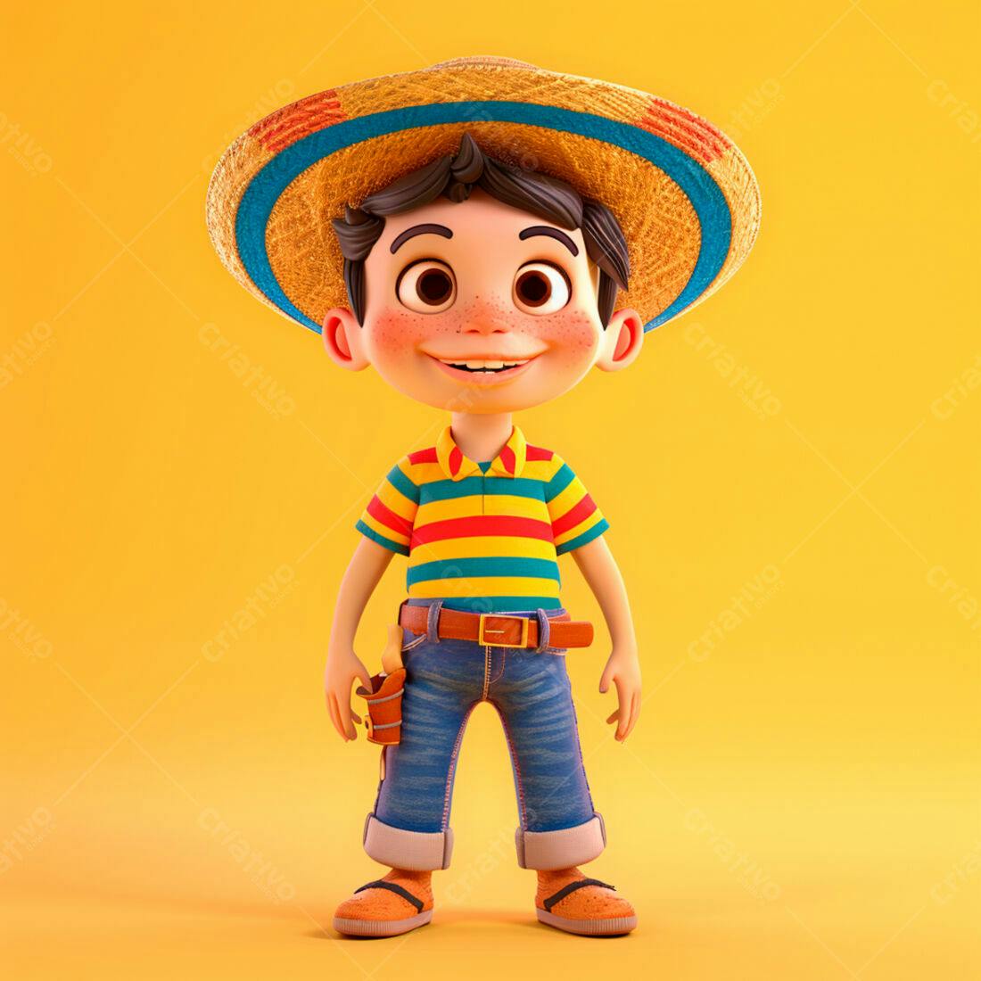 Menino sorridente com chapéu mexicano fundo amarelo