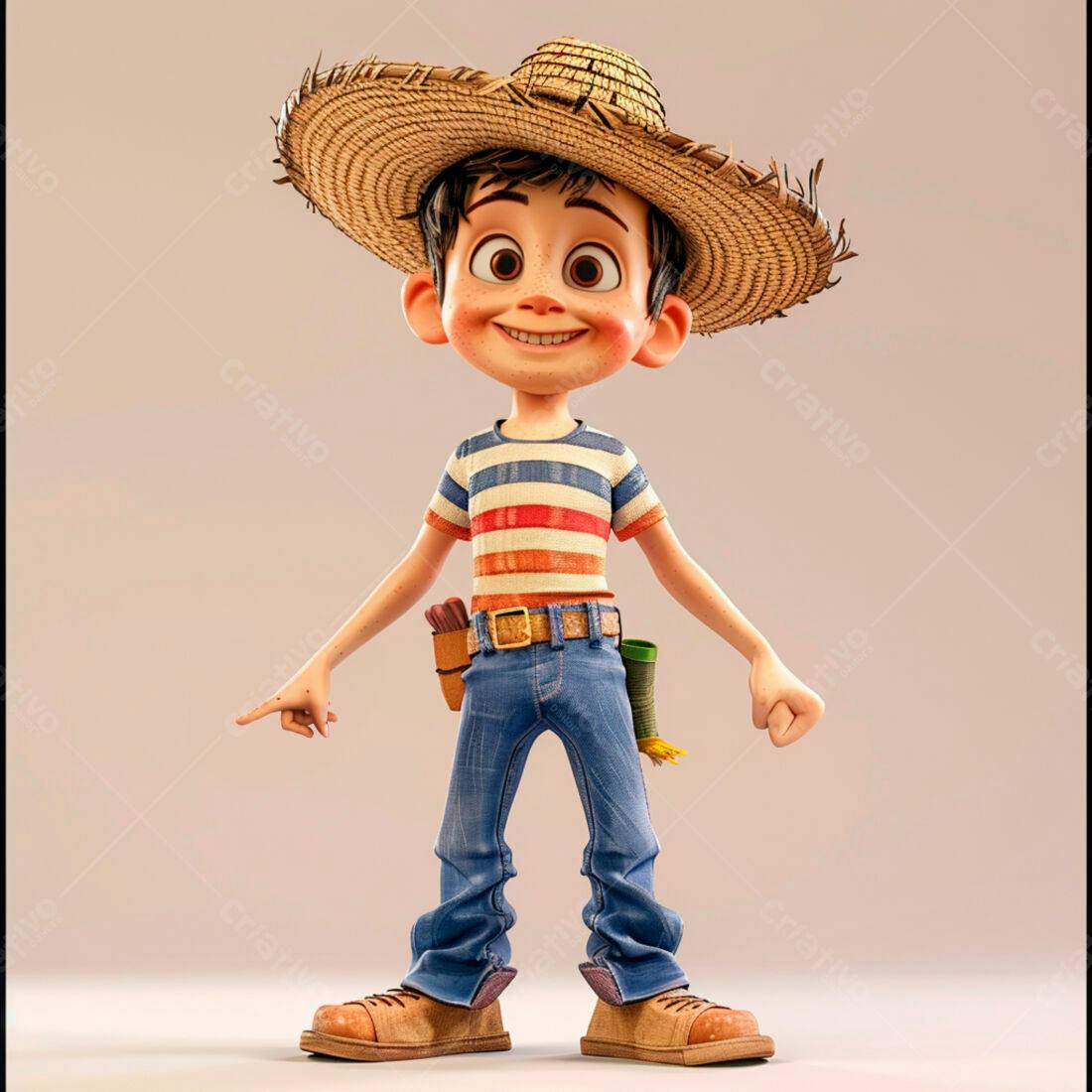 Menino sorridente chapéu palha roupa jeans
