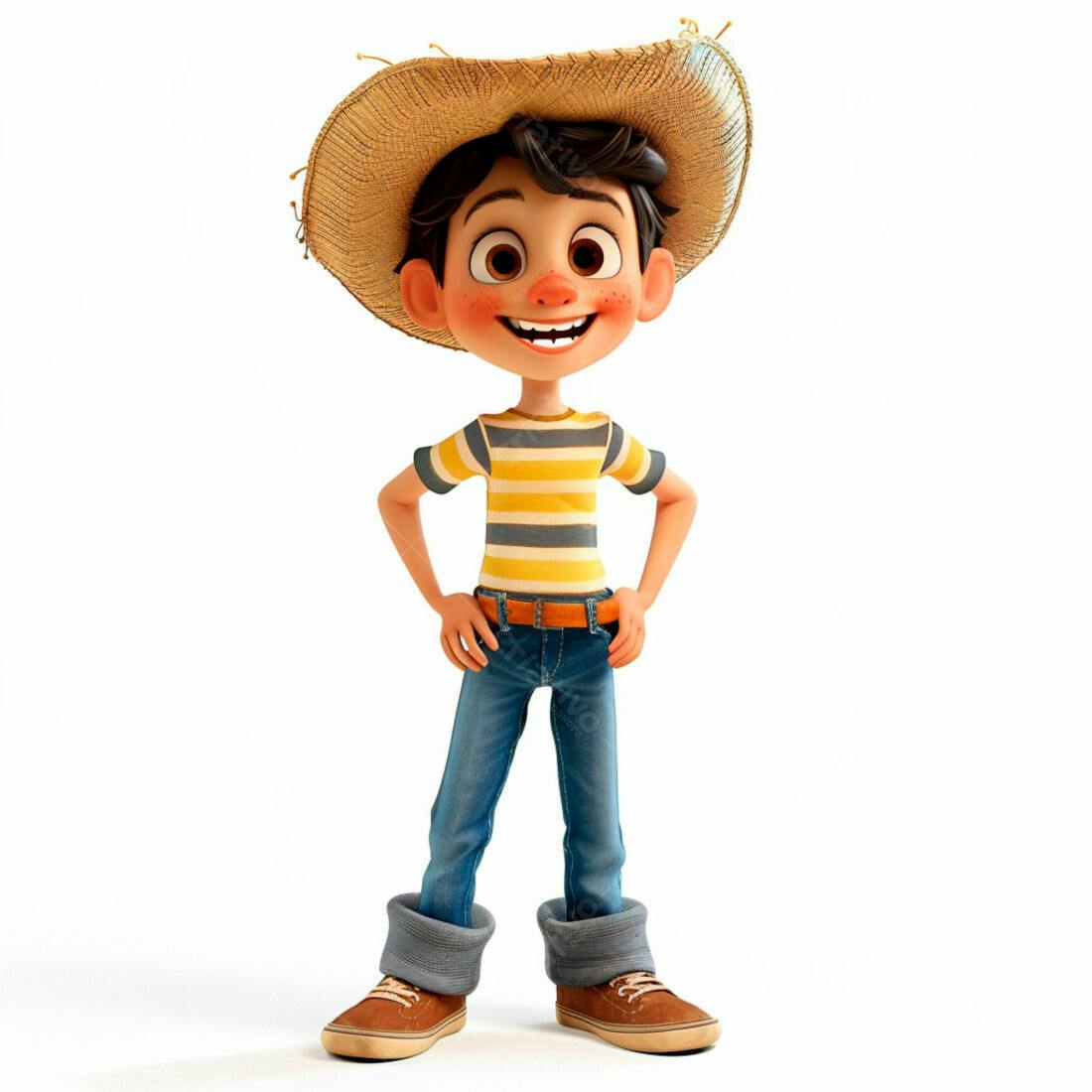 Menino feliz usando chapéu de palha