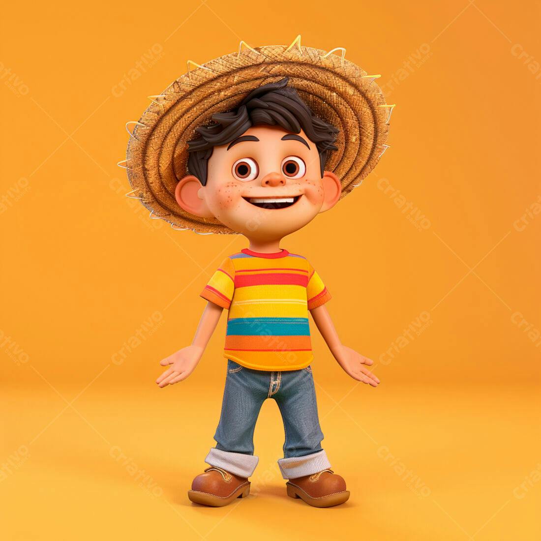 Menino sorridente usando chapéu de palha